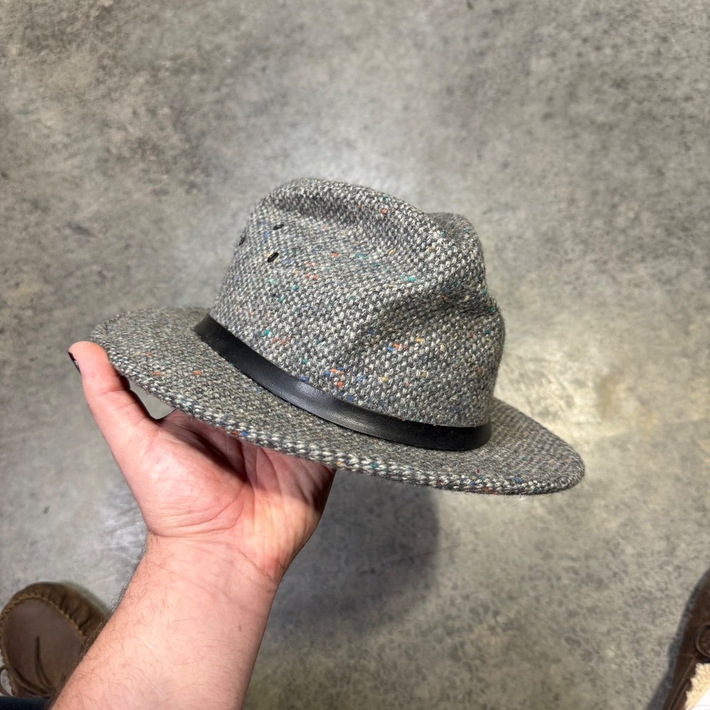 Vintage 70s Pendleton Fedora Hat Mens Large Grey Donegal Tweed Wool Made in USA